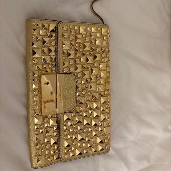 Michael Kors Leather Gold Studded Gia Clutch - Picture 1 of 2